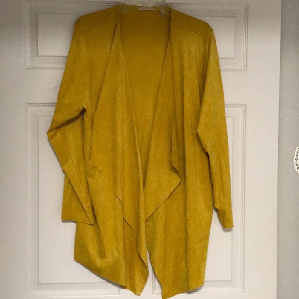Soft Surroundings Faux SuedeYellow Open Front Jacket Approx 35” long NWOT